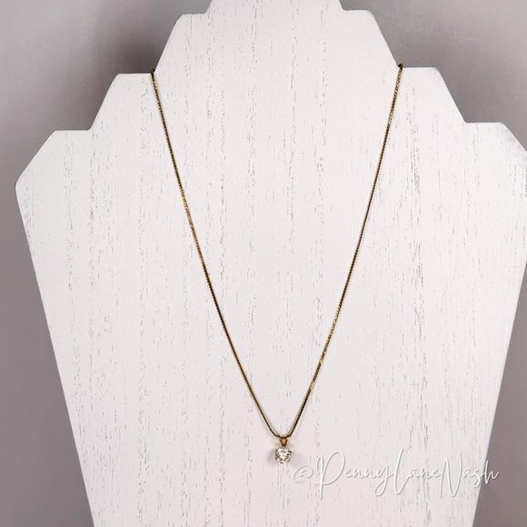 Vintage Jewelry - Vintage Gold Set Rhinestone Circle Solitaire Necklace